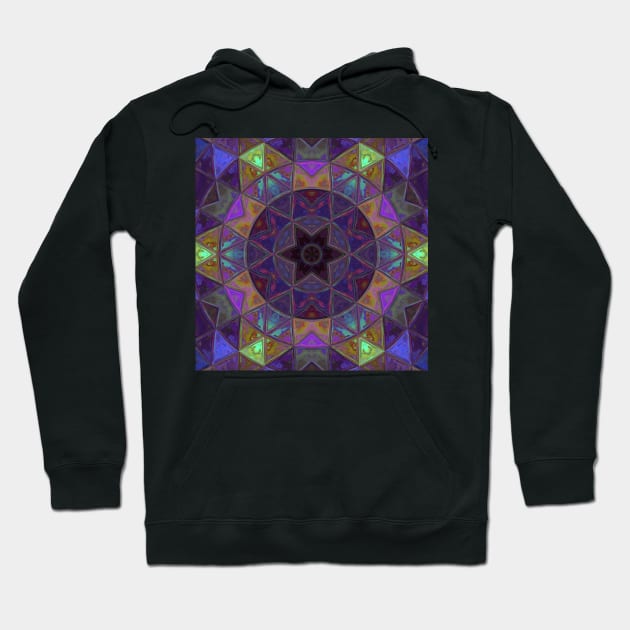 Mosaic Kaleidoscope Flower Purple Blue and Green Hoodie by WormholeOrbital